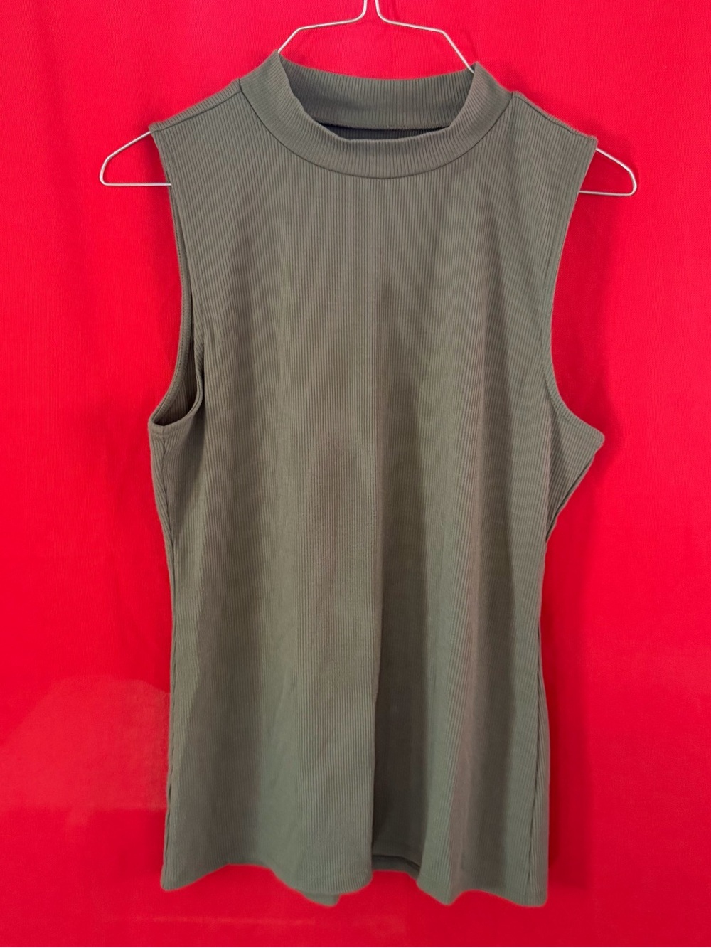 LOFT Olive Ribbed Mock Neck Sleeveless Tank